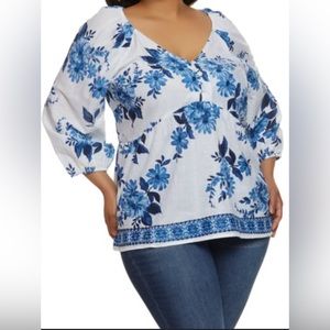 Gauze Knit Floral Print Top